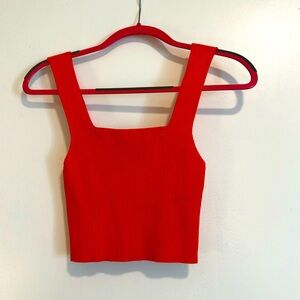 Square Neck Orange Ribbed Crop Top